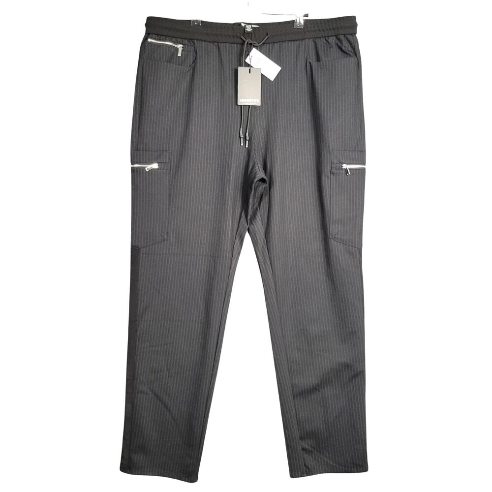NWT INDUSTRY Republic Clothing Black Pinstripe Drawstring Stretch Pants SIZE XL